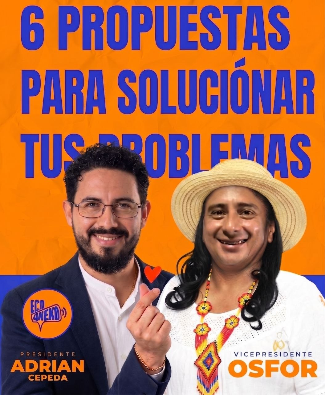 Afiche humorístico del parche en tonos naranja y azul.